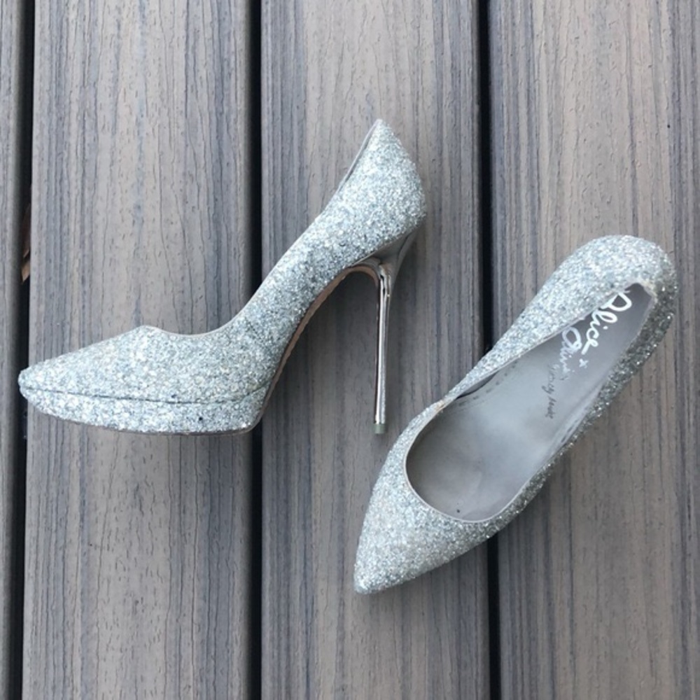 Alice and Olivia Silver Glitter 5” Heels